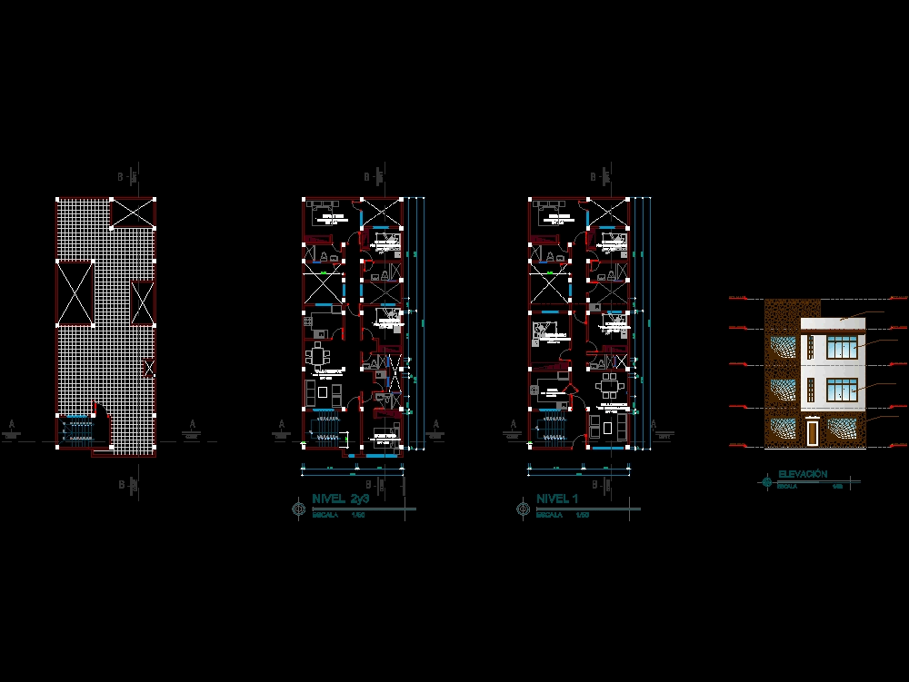 Planos De Casa De Tres Pisos En Dwg Autocad Vivienda Unifamiliar The