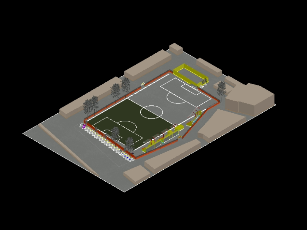 Soccer field in 3d.
