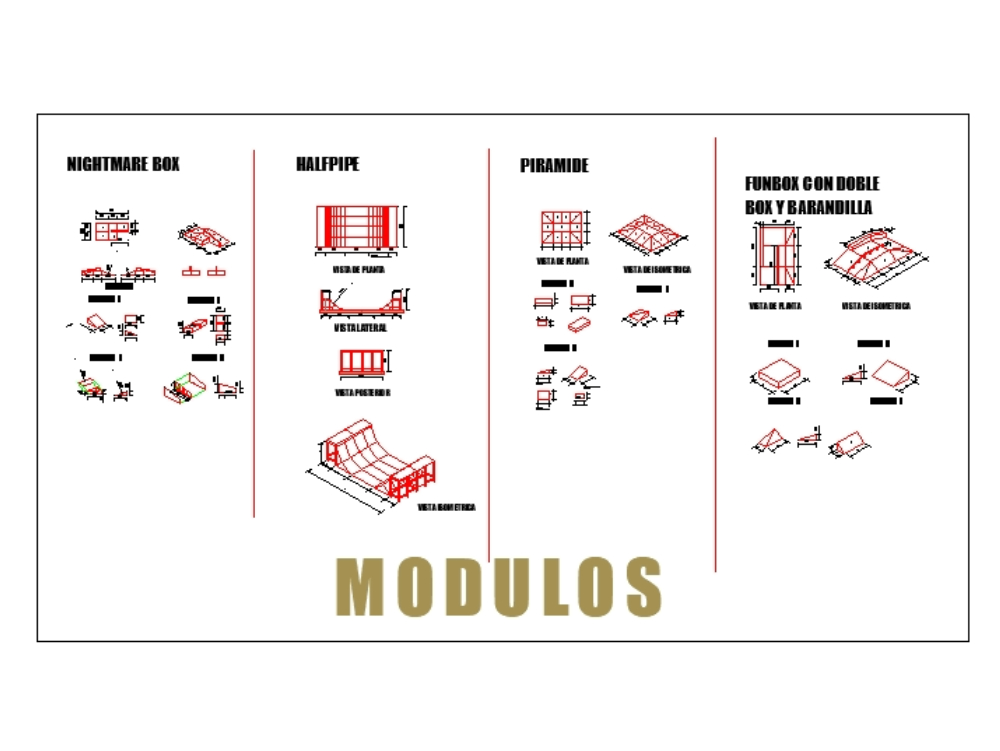 Element modules for skatepark