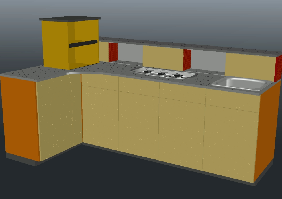 kitchen with freight elevator 3d