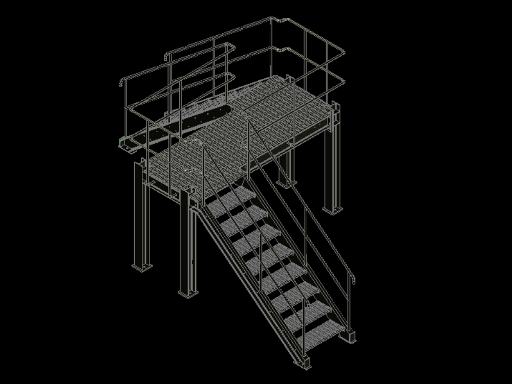 Escada metálica com plataforma em 3d.