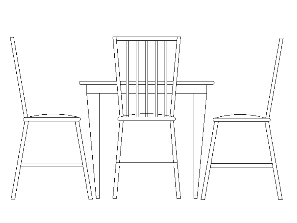Tisch mit Stühlen.