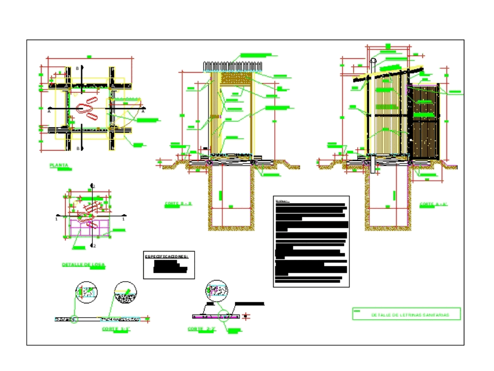 Detalles de letrina sanitaria en AutoCAD | CAD (227.72 KB) | Bibliocad