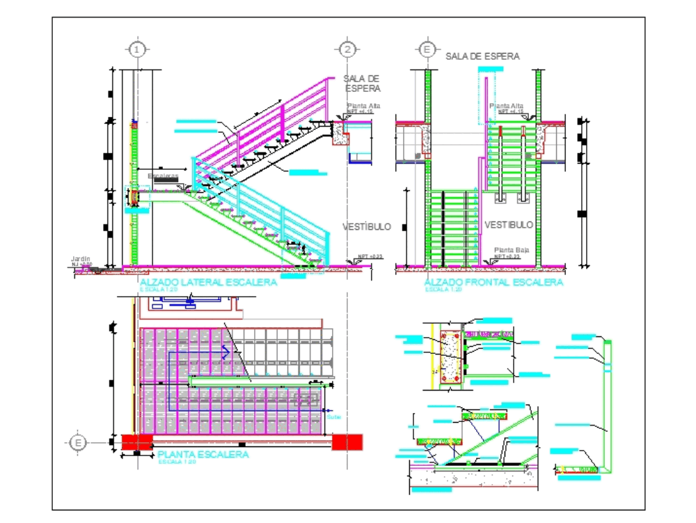 Steel staircase with metal staircase details (441 KB) | Bibliocad