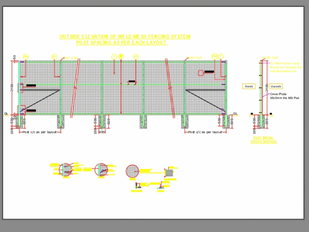 Weld mesh fencing system in AutoCAD Download CAD free 