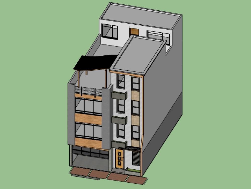 MULTIFAMILAR 3D MODEL OF A HOUSE ROOF OVER 3 FLOORS