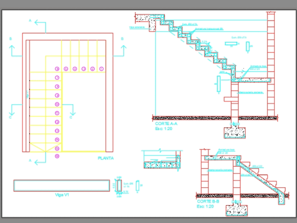 Escalera quebrada en AutoCAD | Descargar CAD (121.42 KB) | Bibliocad
