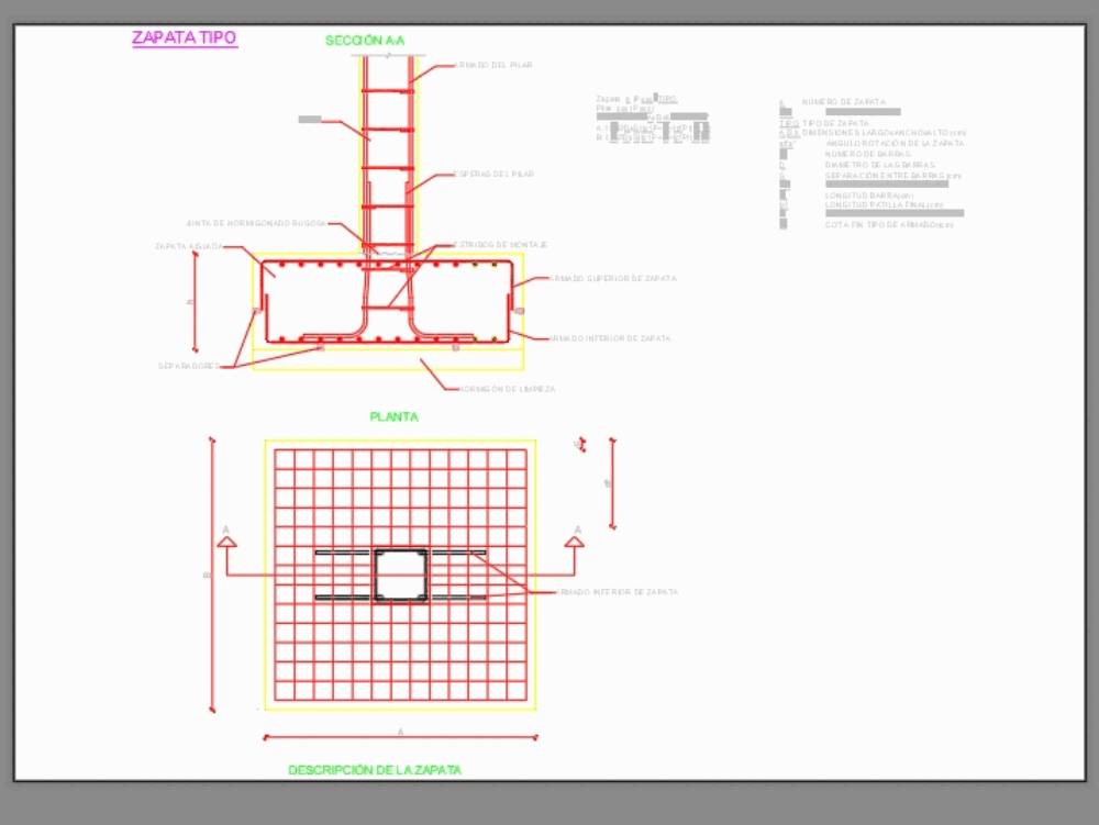 Detail of zapata in AutoCAD Download CAD free (36.67 KB 