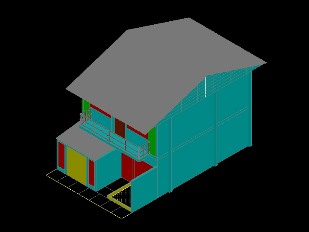 Einfamilienhaus mit 2 Ebenen in 3D.