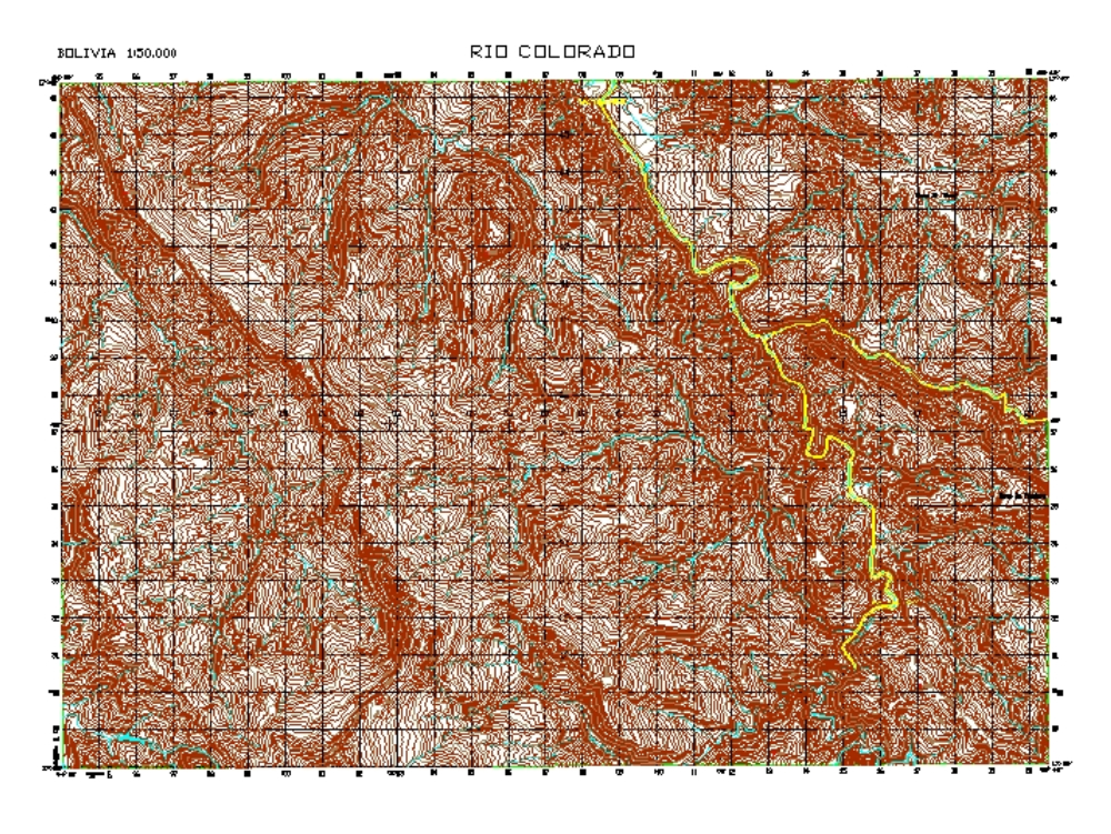 Plano topográfico de Rio Colorado - Bolivia.