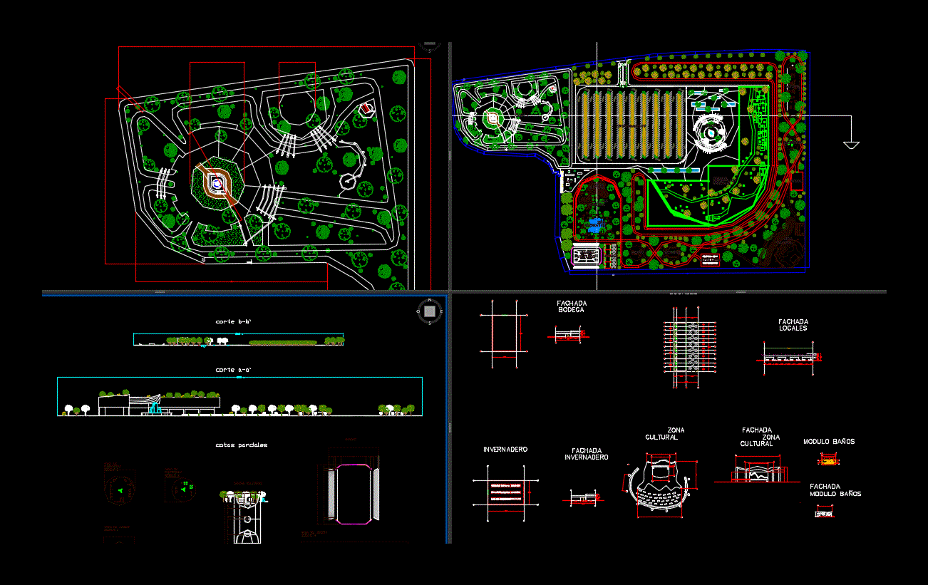 Plano de um complexo quadrado - jardins