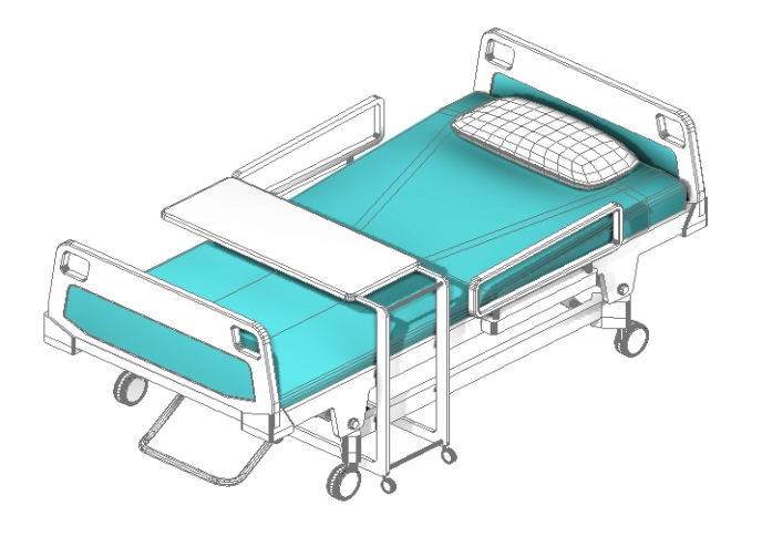 Cama de hospital en 3D.