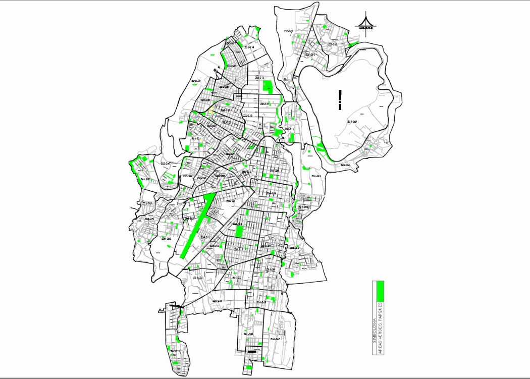 Map of green areas of the city of ibarra