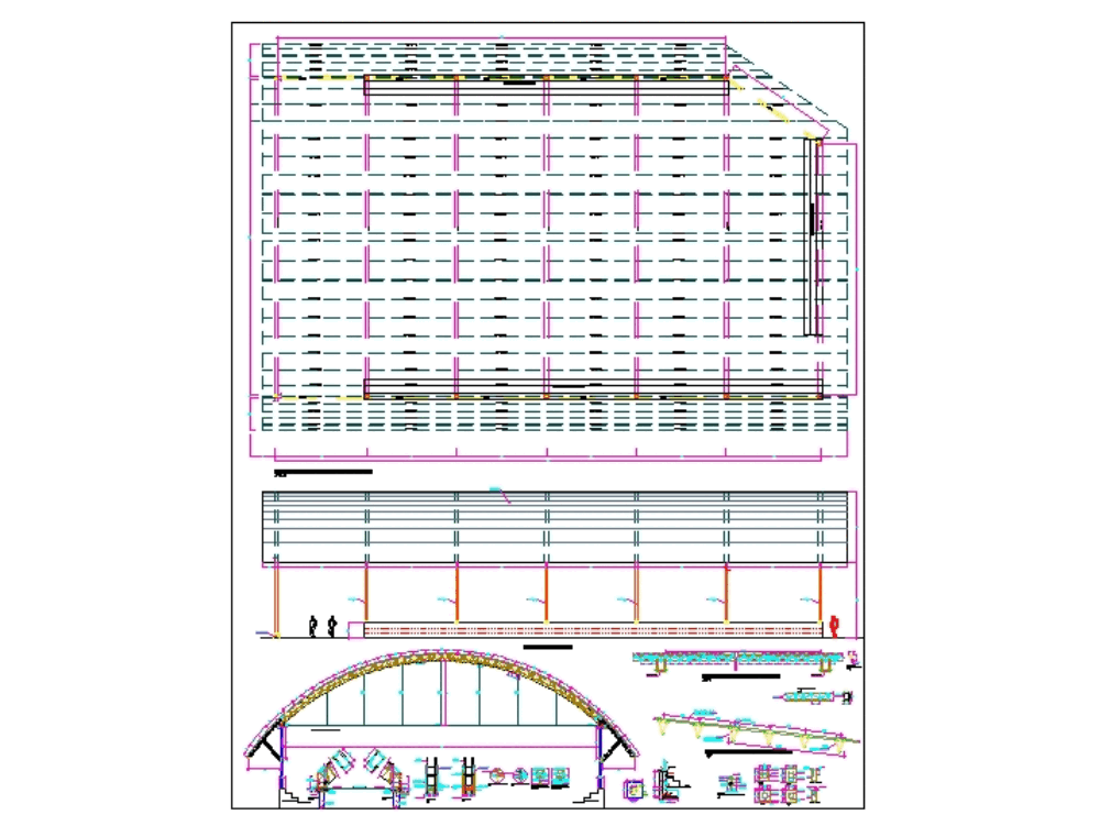 Cobertura metalica losa deportiva en AutoCAD