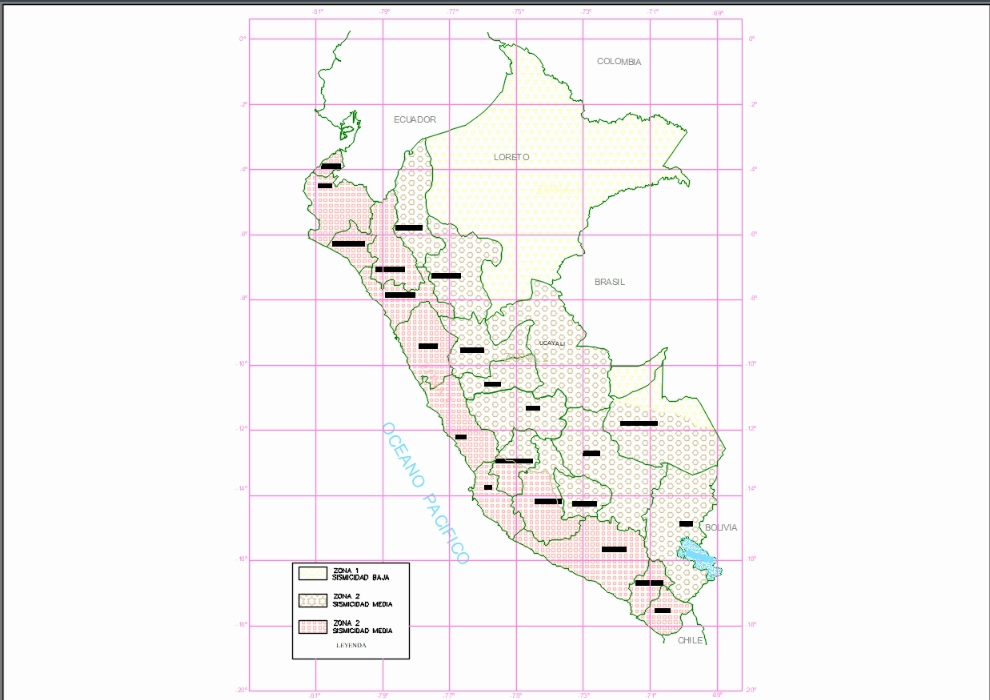 Map of the seismic zones of Peru