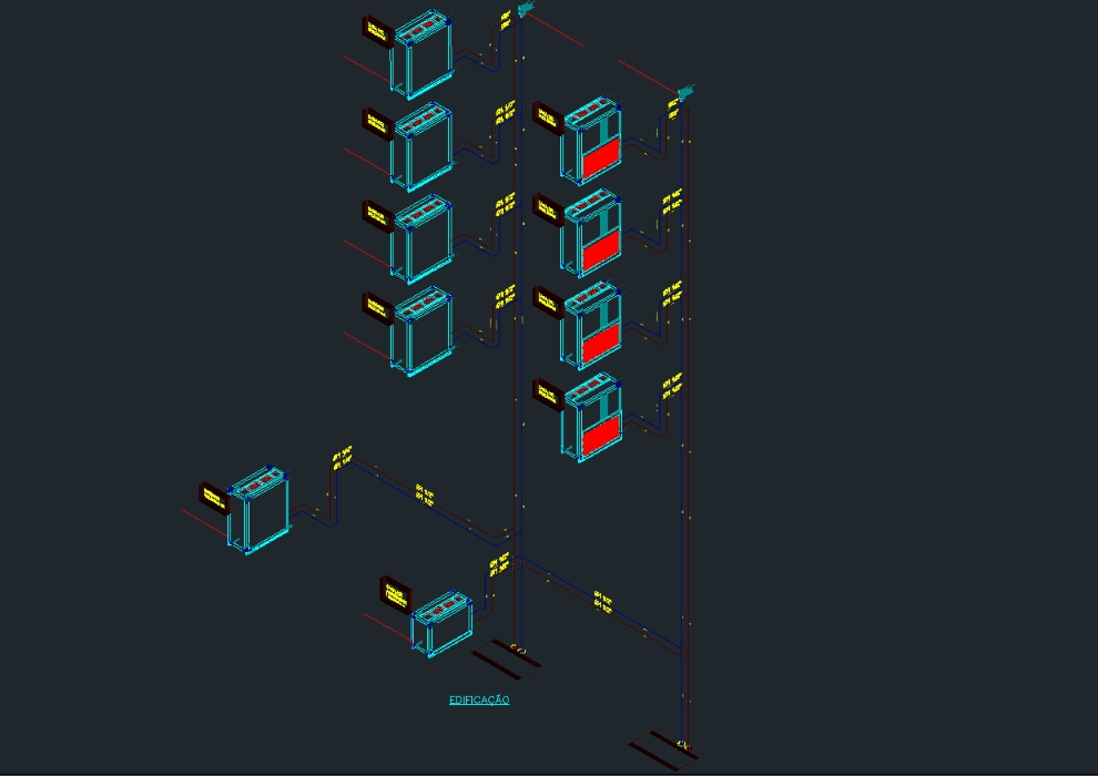 Isometric HYDRAULIC BUILDINGS WITH A FAN COIL