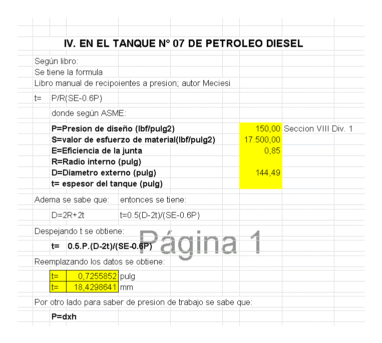 Cálculo da espessura do tanque