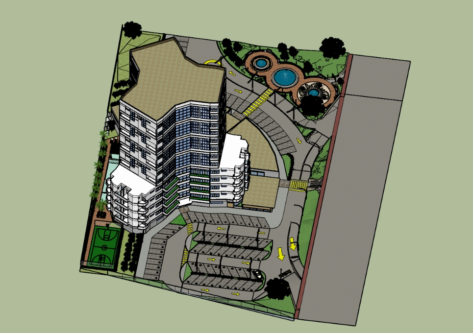 Complexo residencial e comercial da praça 3D