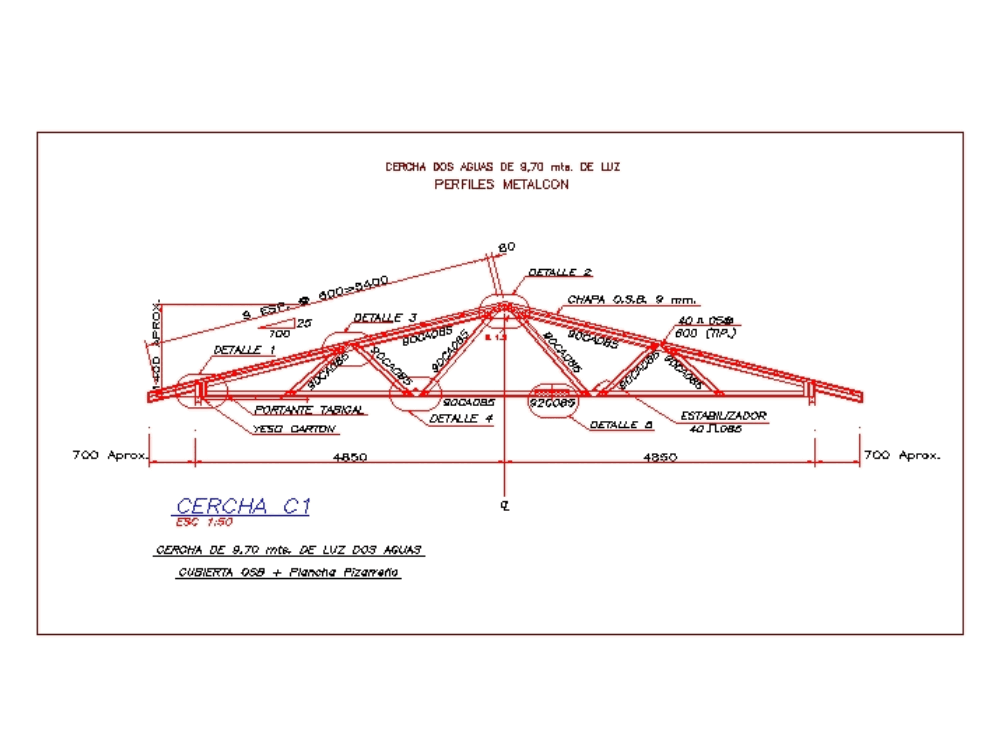 Cercha dos aguas metalcom en AutoCAD | Descargar CAD (34.63 KB) | Bibliocad