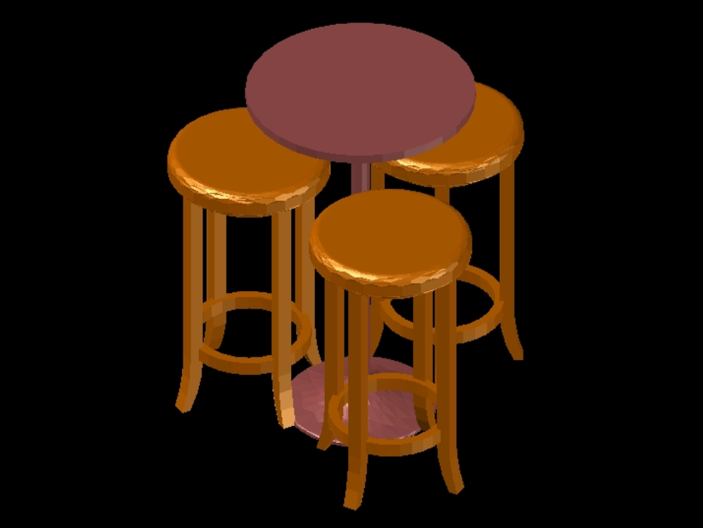 Table haute circulaire avec tabourets 3d.