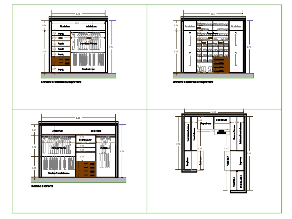 Wardrobe elevation and sectional details dwg file