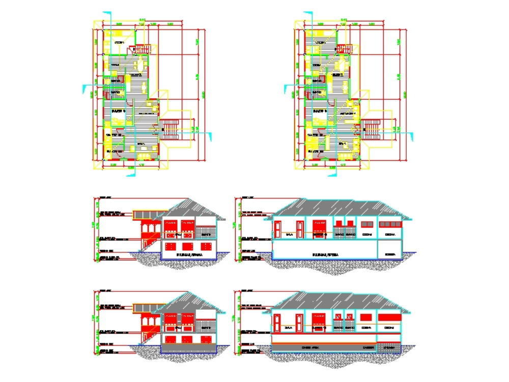 TWO STORIED RESIDENTIAL BUILDING DETAILED AUTOCAD DRAWING • Designs CAD