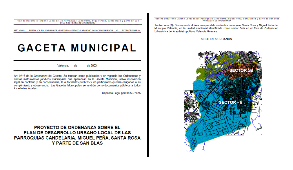 Portaria sobre o Plano de Desenvolvimento Urbano Local das paróquias de Candelaria; Miguel Pe? A; Santa Rosa e parte de San Blas