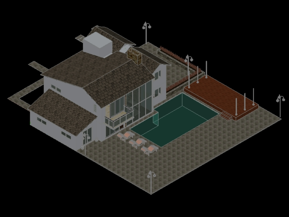 Einfamilienhaus mit 2 Ebenen in 3D.