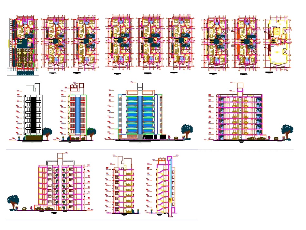 Edificio multifamiliar de 8 pisos en AutoCAD | CAD (2.73 MB) | Bibliocad