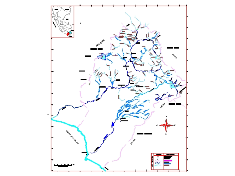 Water map of Moquegua - Peru.