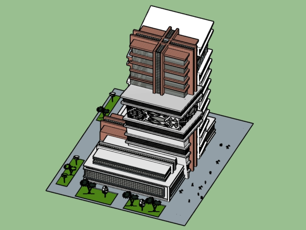 3d commercial building in SKP | CAD download (3.45 MB) | Bibliocad