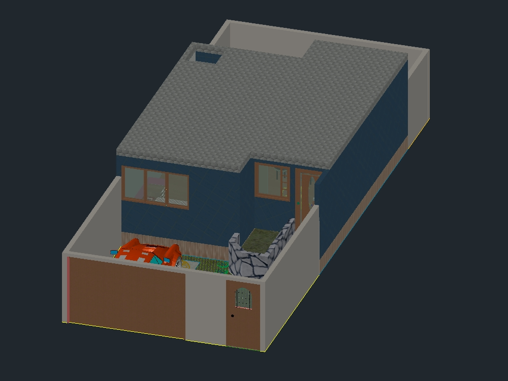 One level detached house - 3d