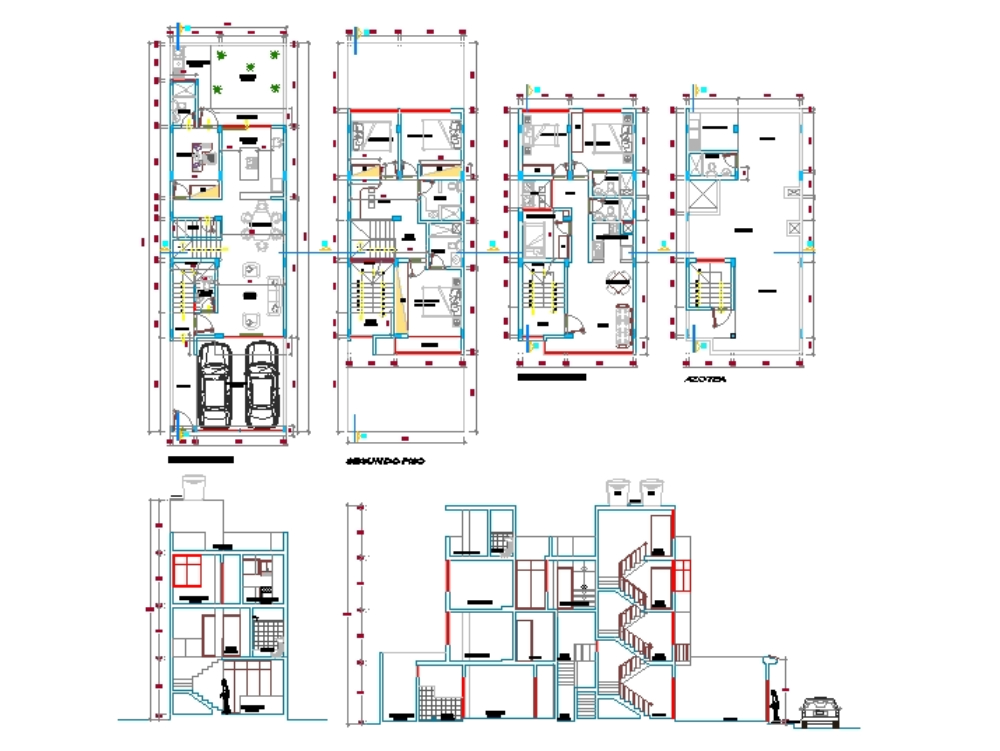 Multifamily homes of 20 x 6 meters.