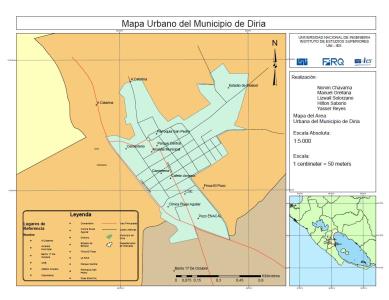 Carte de la municipalité du département de granada diria; Nicaragua