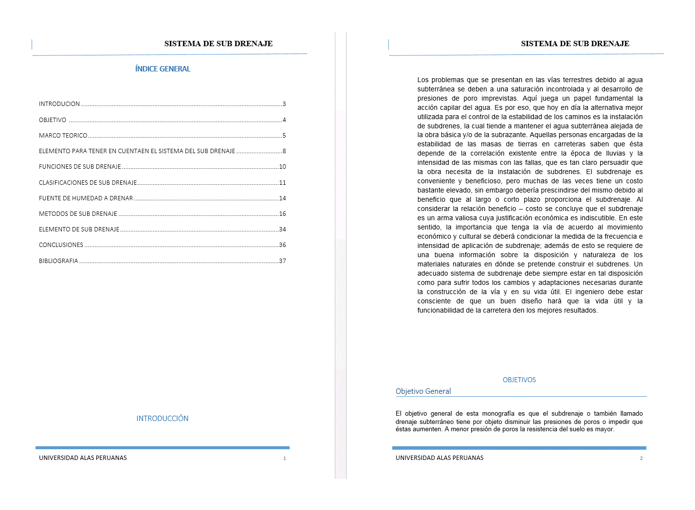 INFORME SISTEMA DE SUBDRENAJES