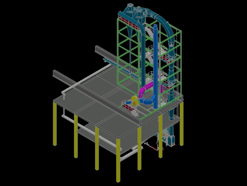 Industrial rotary dryer in 3d.