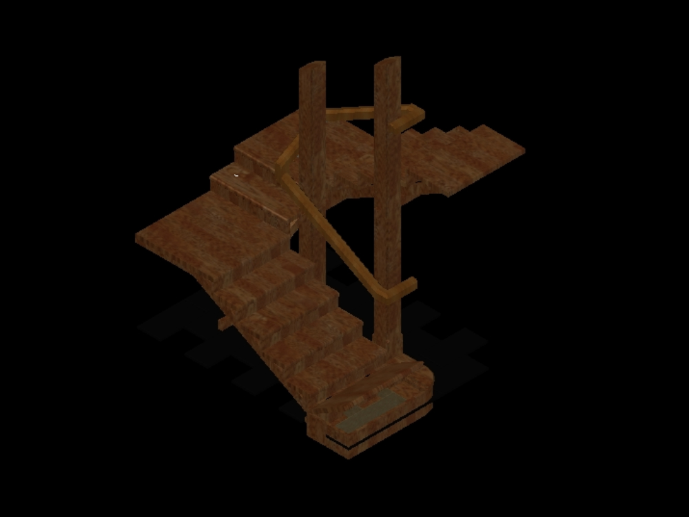 Escalera de madera en 3D.