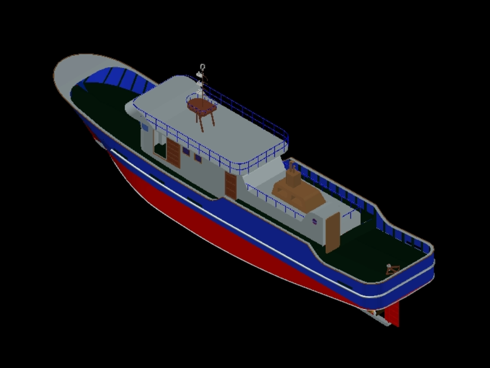 Fischerboot in 3D.