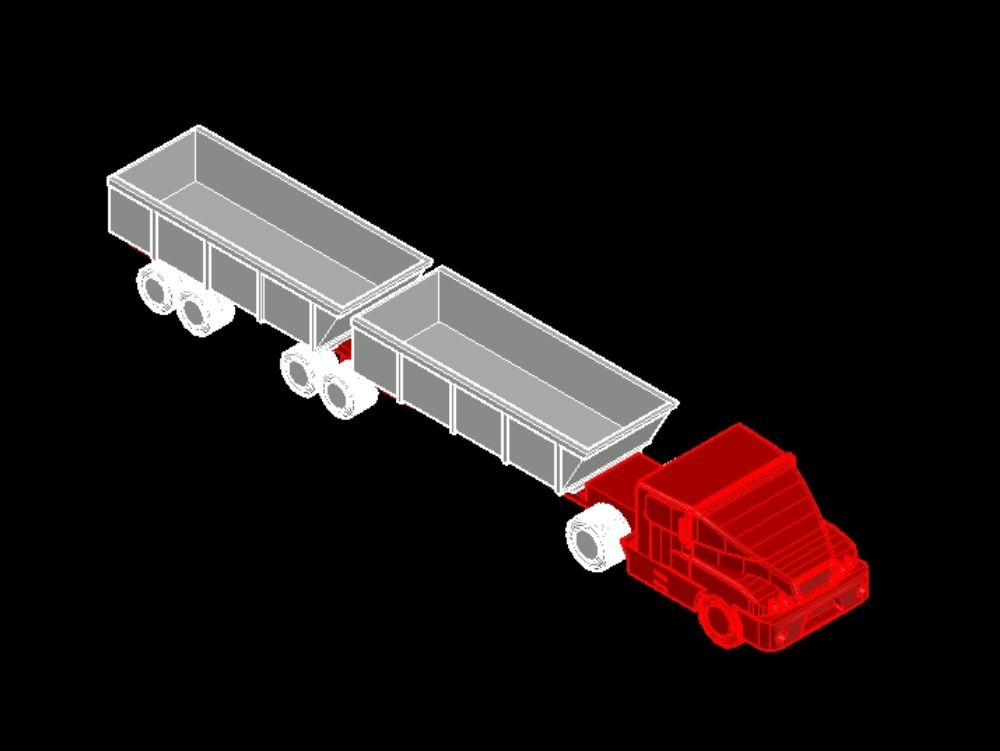 Caminhão com reboque duplo em 3d.