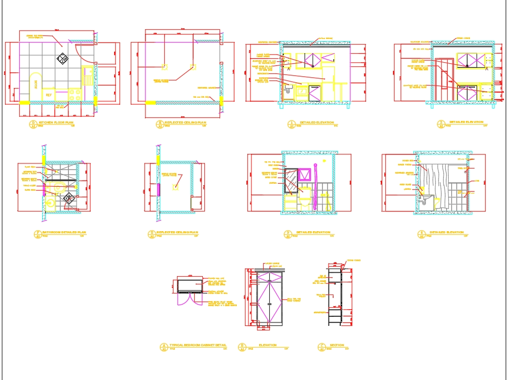 Plans of a bathroom and kitchen