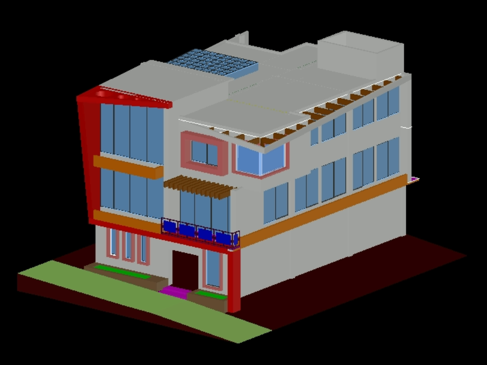 Single-family house with 3 levels in 3d.