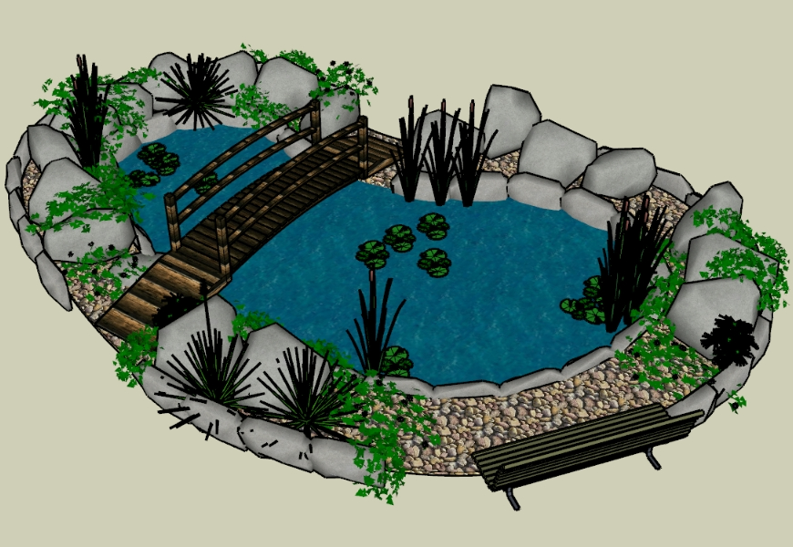 Garden with artificial lake