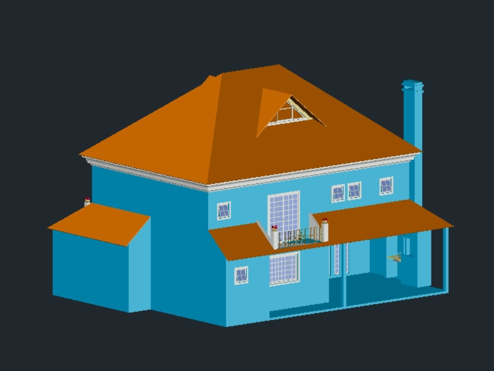 Detached house with mansard roof 3d