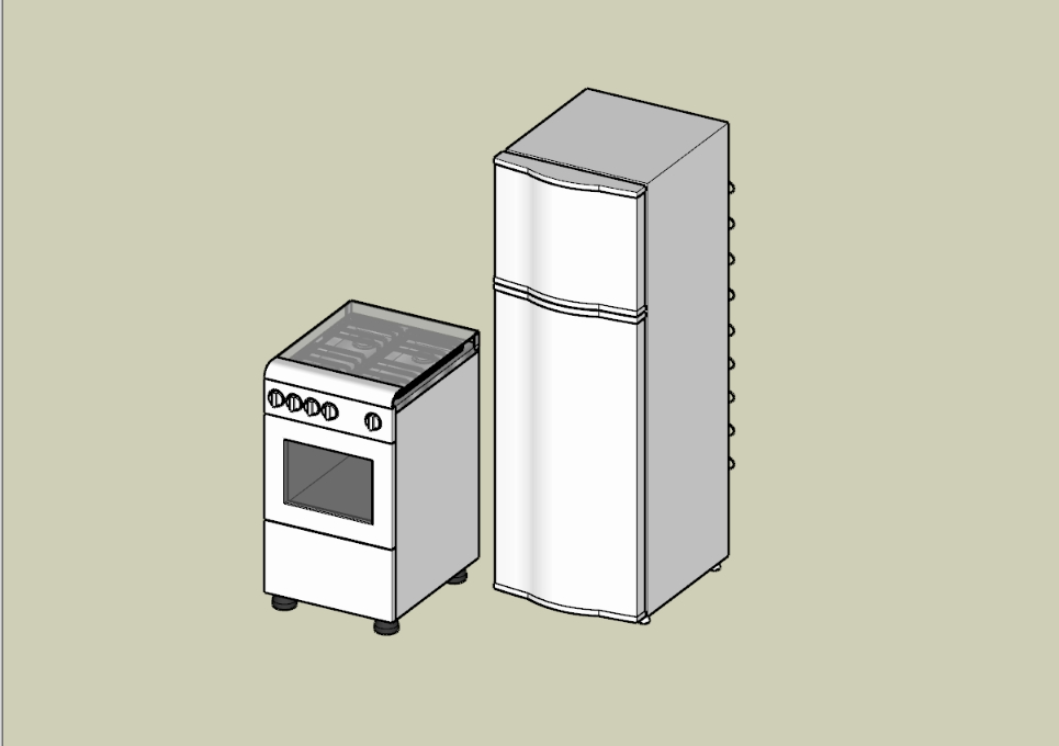 Refrigerator and kitchen 3D