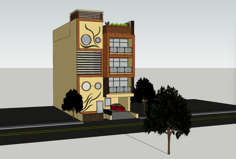Torre de habitação 3 níveis - 3D