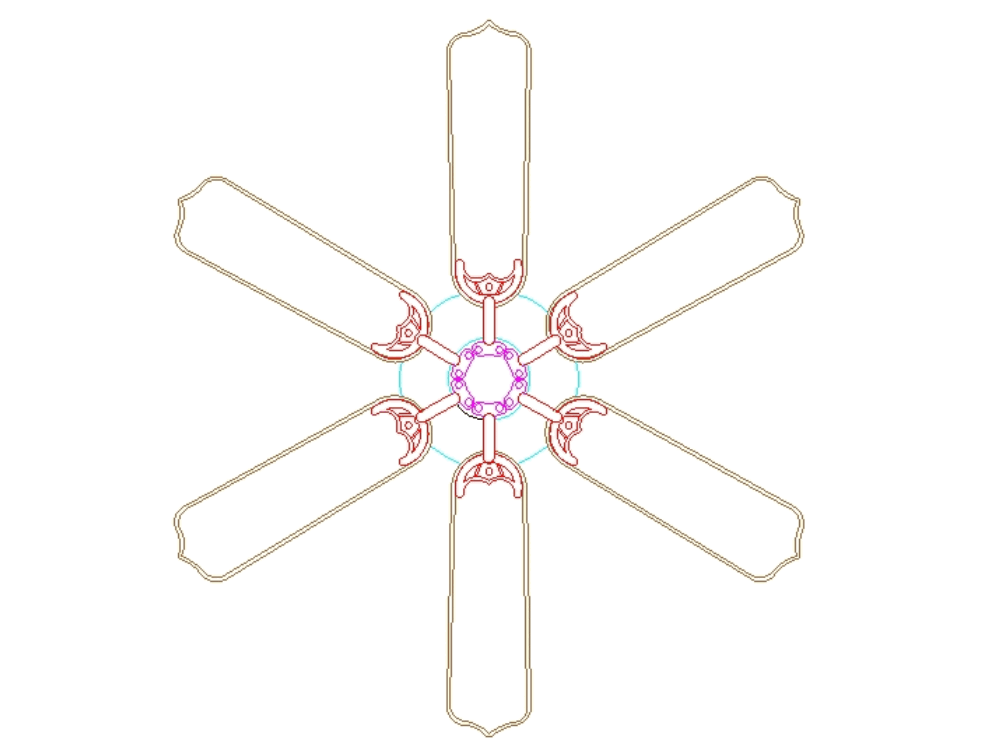 Ceiling Fan 6 Blades 2d In Autocad Download Cad Free