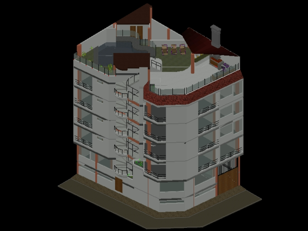 Edificio multifamiliar de 6 niveles en 3D.
