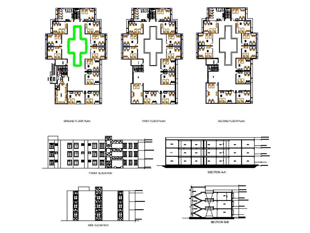 Hostel in AutoCAD | Download CAD free (1.19 MB) | Bibliocad