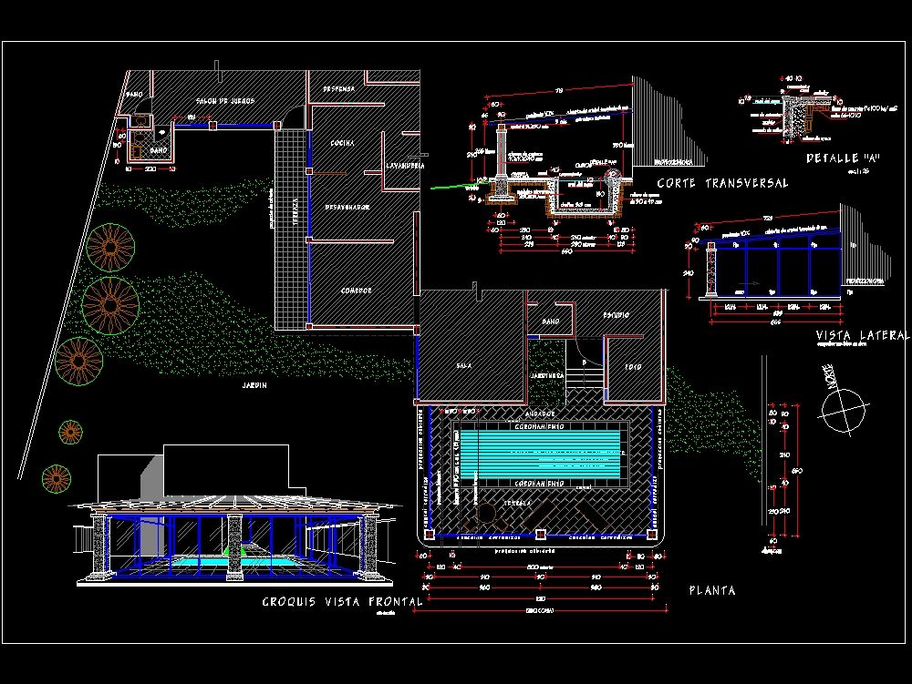 Architectural plan for building a swimming pool with deck 