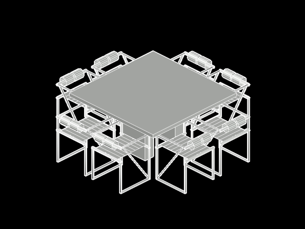 Tisch und Stühle in 3D.